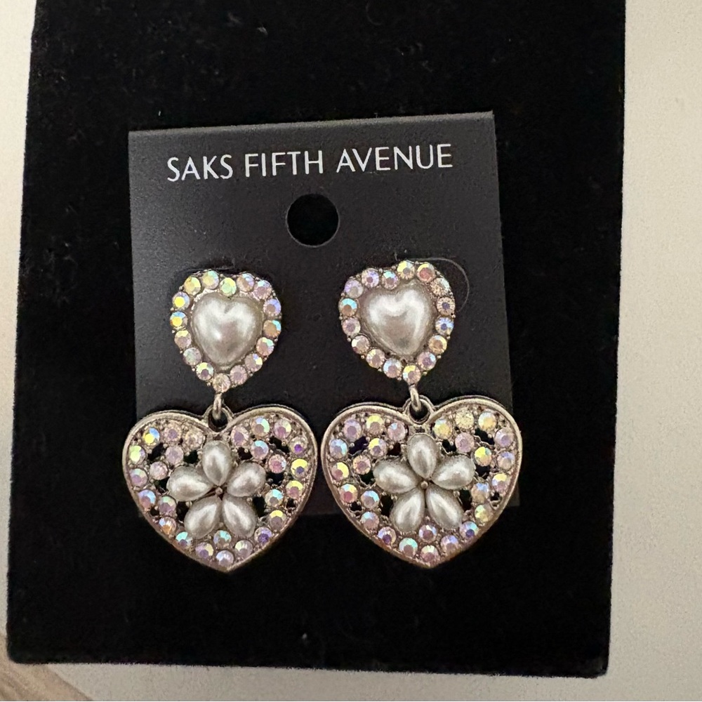 Saks Fifth Avenue Silver Heart Drop Earrings